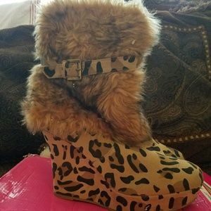 Leopard wedge ankle boots.